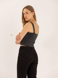 Crop top col carré orné cristaux fantaisie