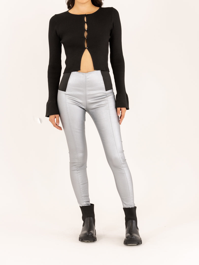 Legging en simili cuir stretch argenté