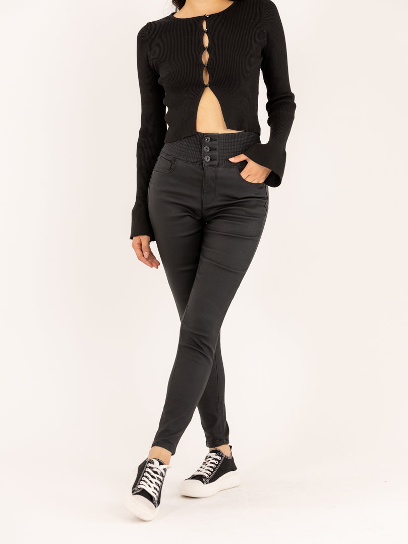 Pantalon effet cuir élastique ajustée