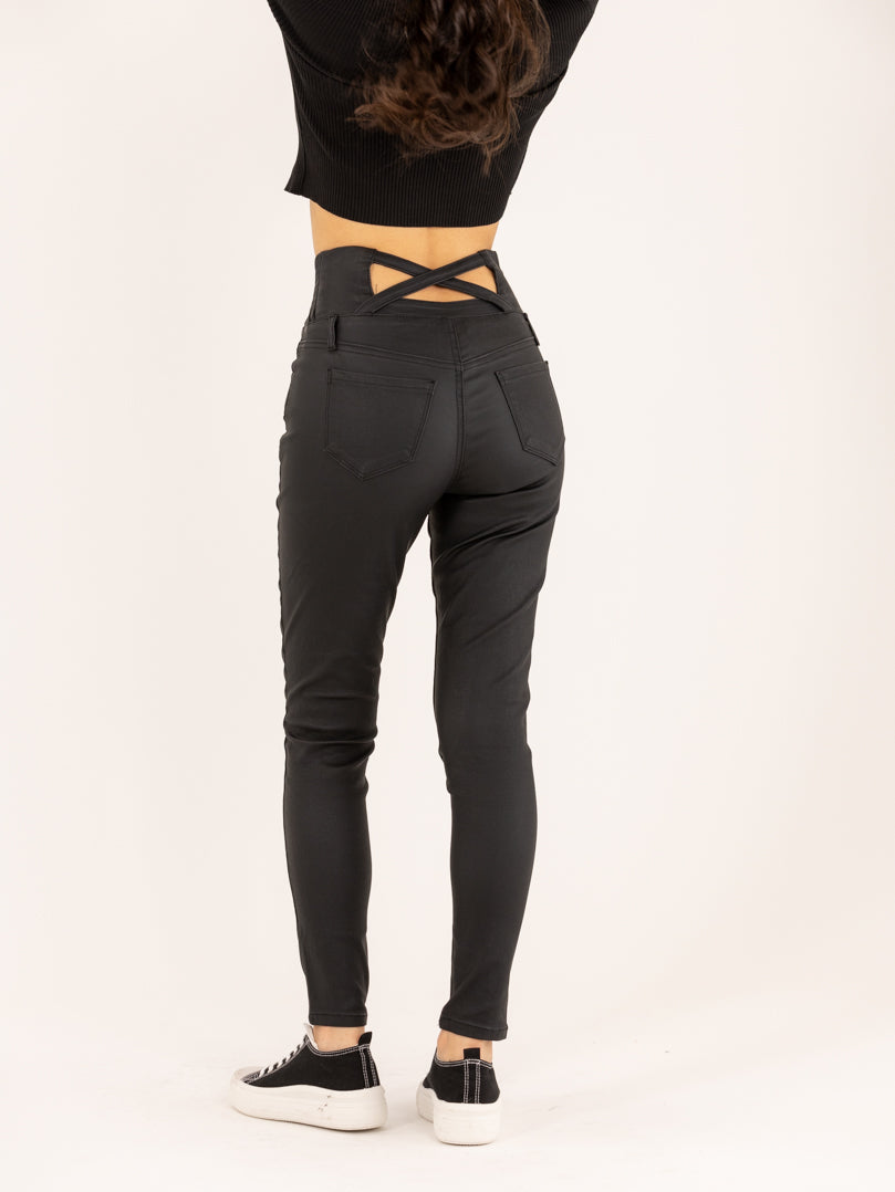 Pantalon effet cuir élastique ajustée