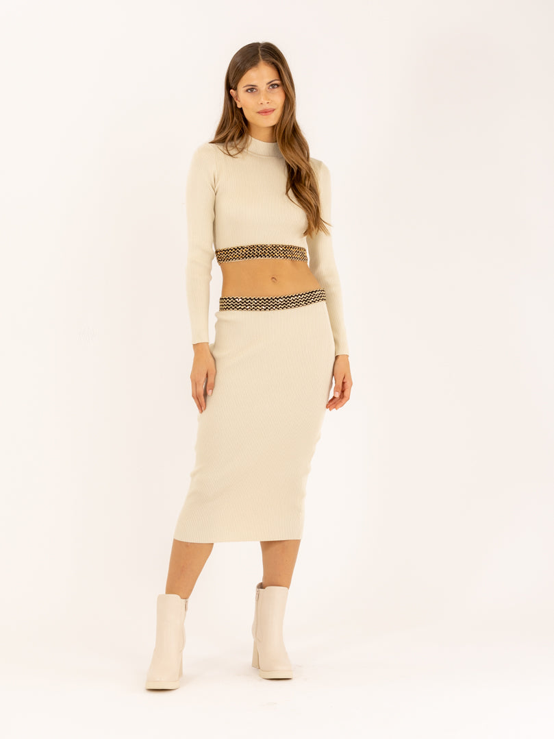 Ensemble crop top et jupe moulant en maille