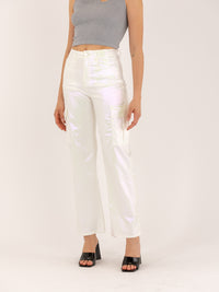 Pantalon cargo blanc métallisé