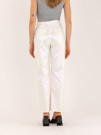 Pantalon cargo blanc métallisé