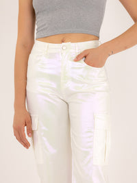 Pantalon cargo blanc métallisé