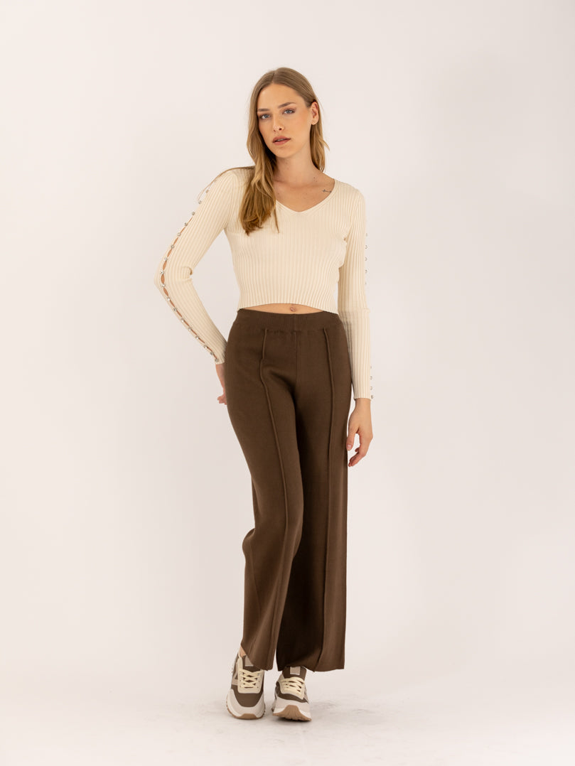 Pantalon droit en maille tricot