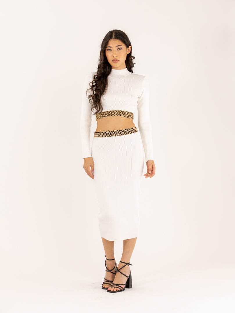 Ensemble crop top et jupe moulant en maille