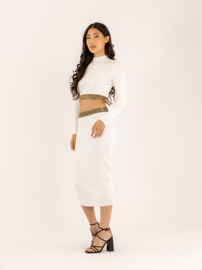 Ensemble crop top et jupe moulant en maille