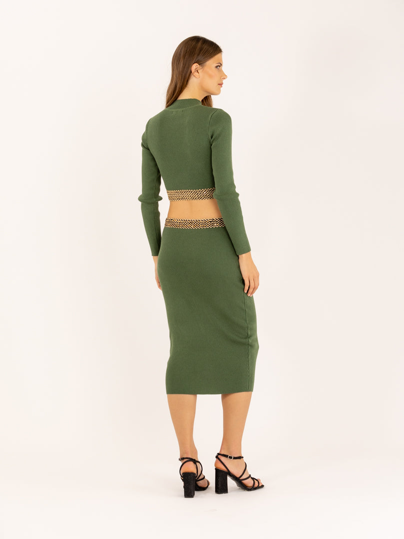 Ensemble crop top et jupe moulant en maille