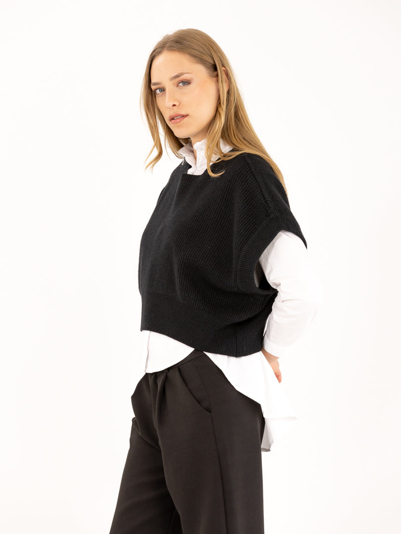 Pull sans manches en maille à épaules larges