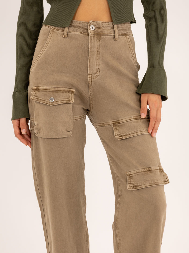 Jean cargo droit taupe