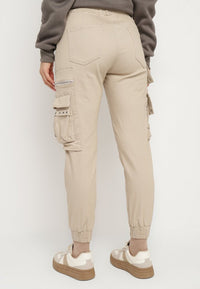 Pantalon cargo beige avec taille élastique multipoches - Naumy