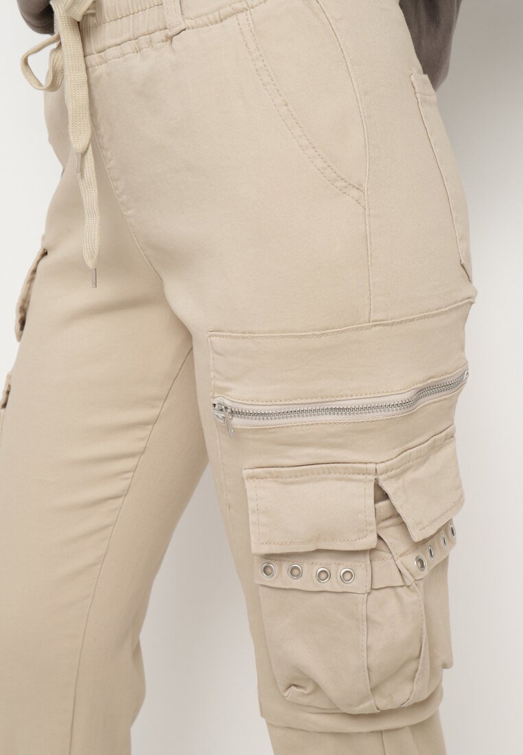 Pantalon cargo beige avec taille élastique multipoches - Naumy