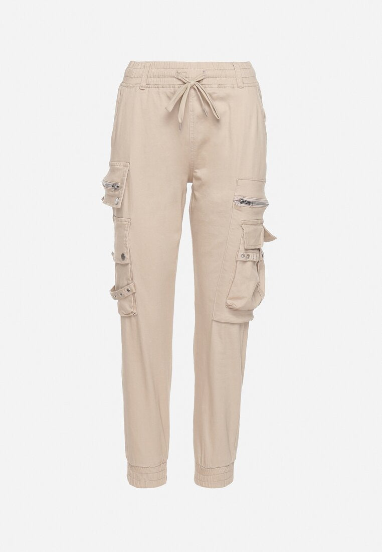 Pantalon cargo beige avec taille élastique multipoches - Naumy