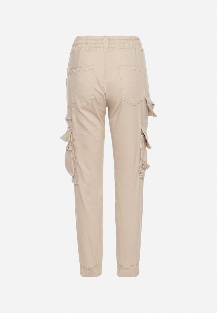 Pantalon cargo beige avec taille élastique multipoches - Naumy