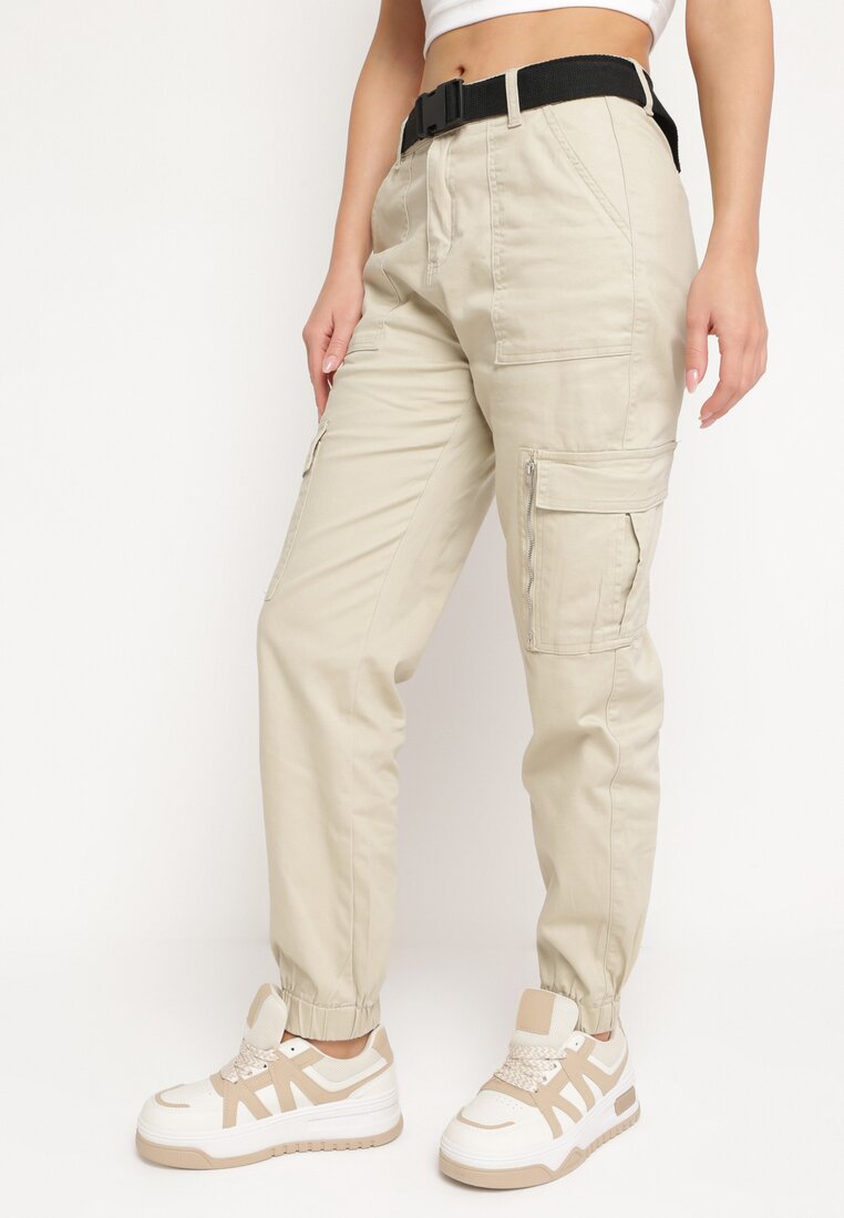 Pantalon cargo en coton beige avec ceinture - Naumy