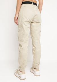 Pantalon cargo en coton beige avec ceinture - Naumy