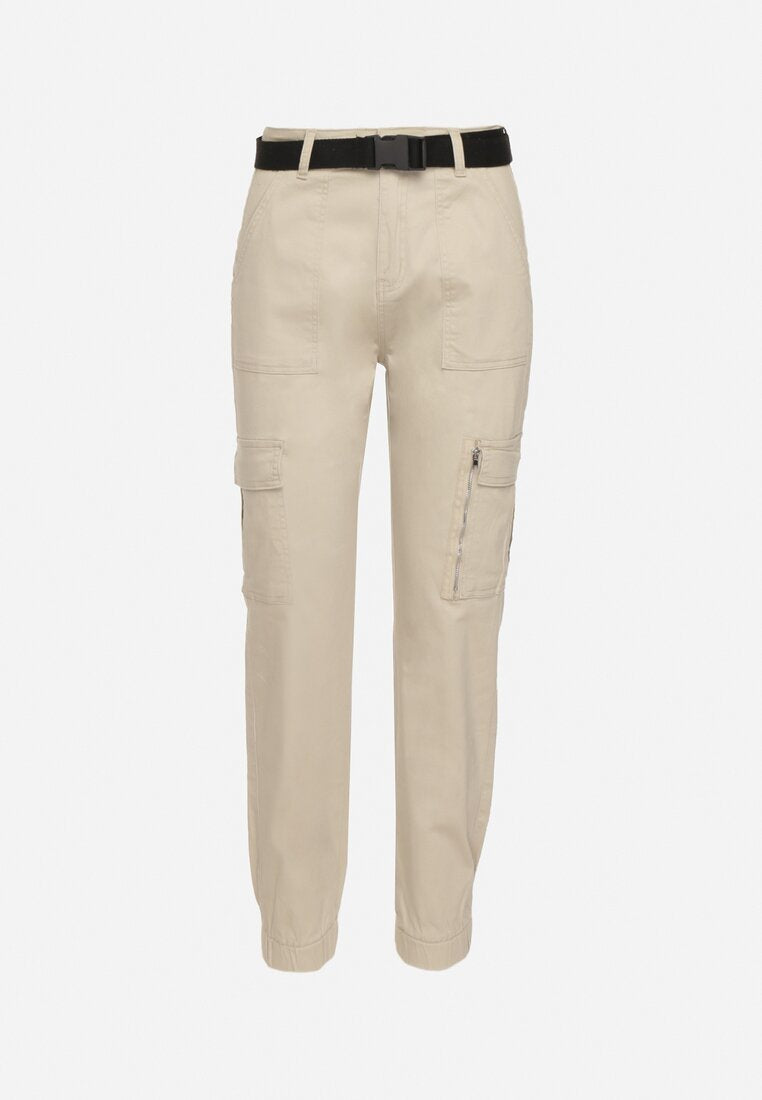 Pantalon cargo en coton beige avec ceinture - Naumy