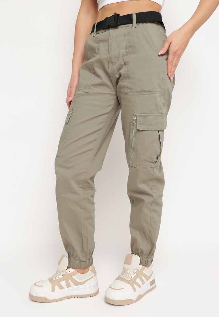 Pantalon cargo en coton kaki avec ceinture - Naumy