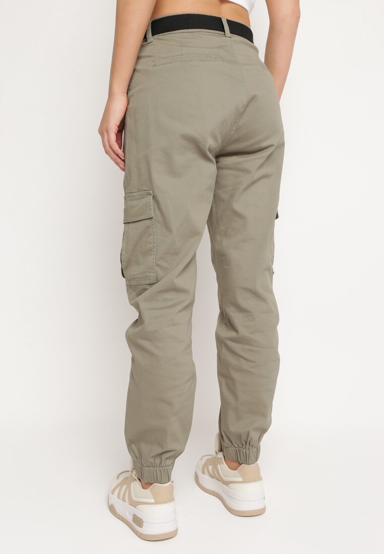 Pantalon cargo en coton kaki avec ceinture - Naumy