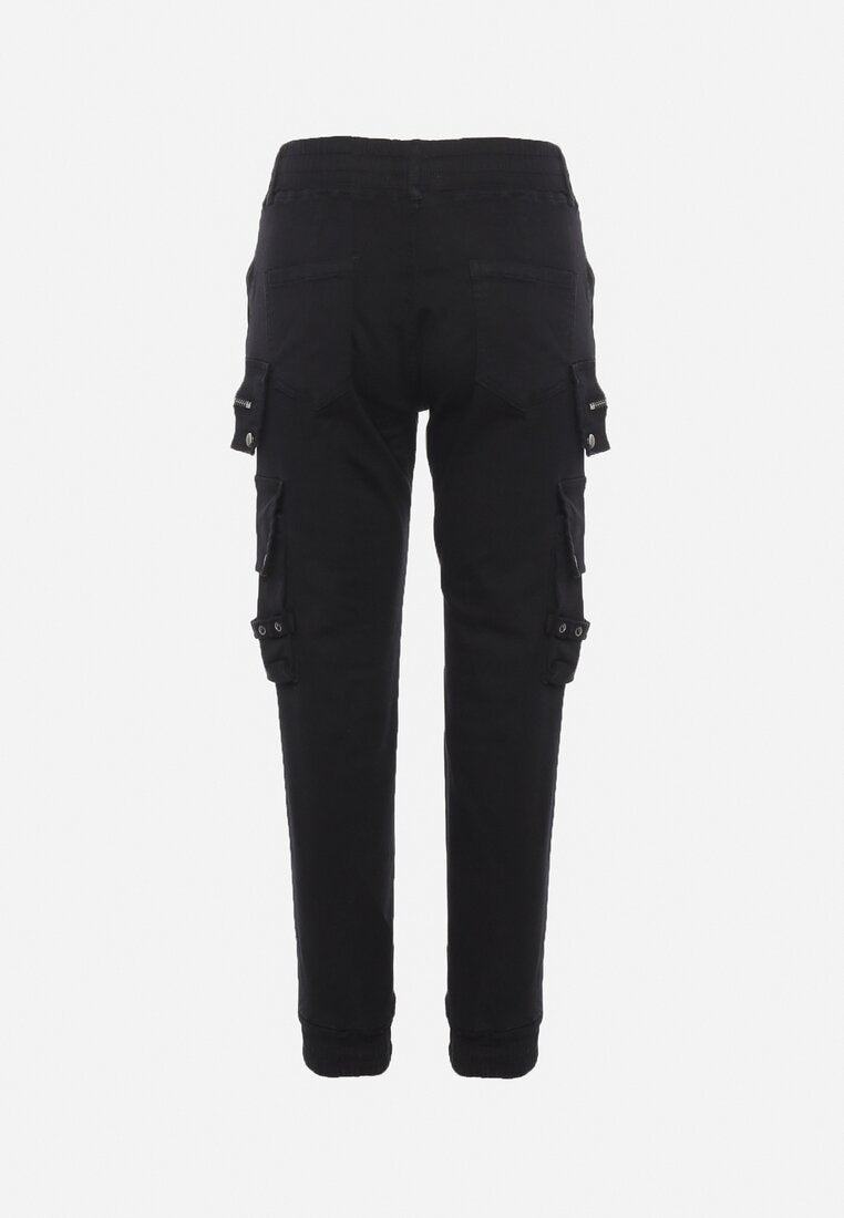 Pantalon cargo noir avec taille élastique multipoches - Naumy