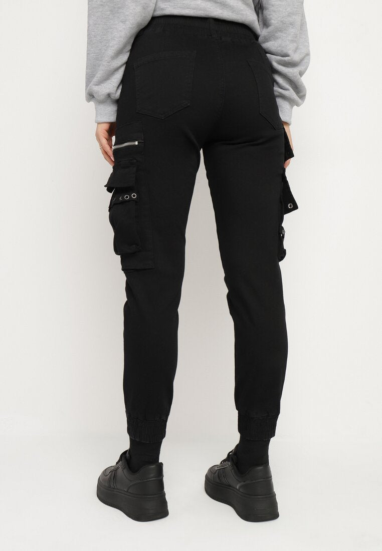 Pantalon cargo noir avec taille élastique multipoches - Naumy