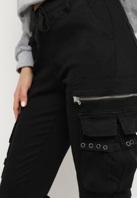 Pantalon cargo noir avec taille élastique multipoches - Naumy