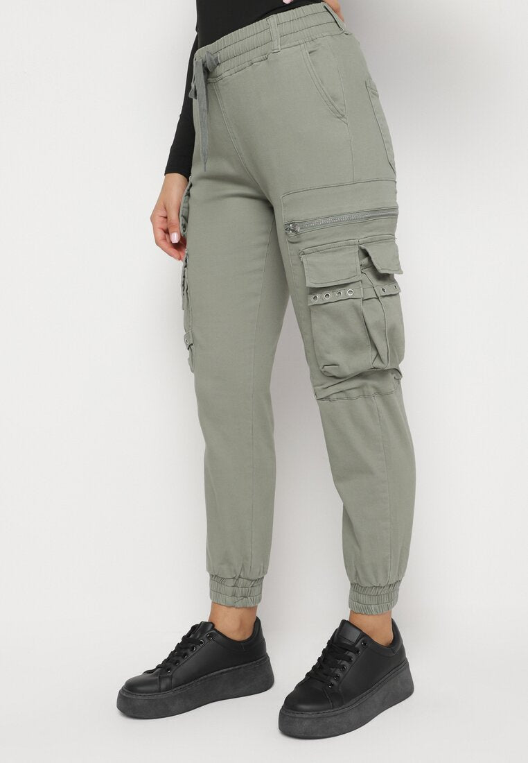 Pantalon cargo kaki avec taille élastique multipoches - Naumy