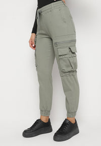 Pantalon cargo kaki avec taille élastique multipoches - Naumy