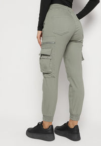 Pantalon cargo kaki avec taille élastique multipoches - Naumy