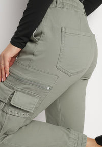 Pantalon cargo kaki avec taille élastique multipoches - Naumy