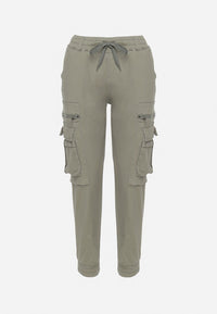 Pantalon cargo kaki avec taille élastique multipoches - Naumy