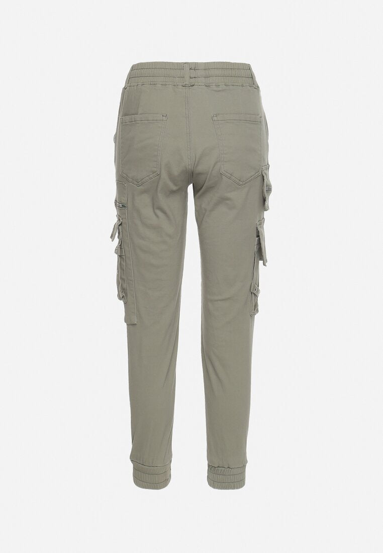 Pantalon cargo kaki avec taille élastique multipoches - Naumy