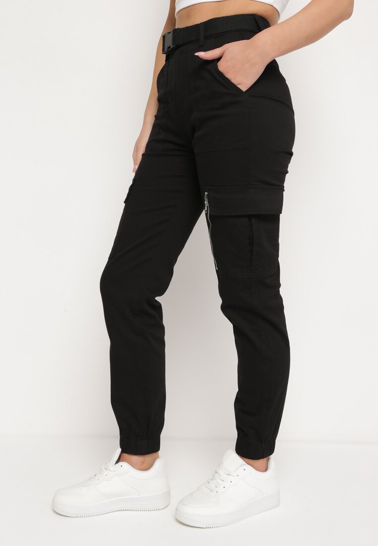 Pantalon cargo en coton noir avec ceinture - Naumy