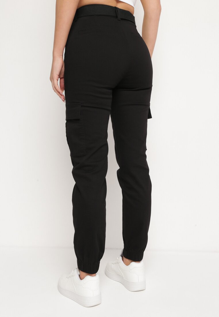 Pantalon cargo en coton noir avec ceinture - Naumy