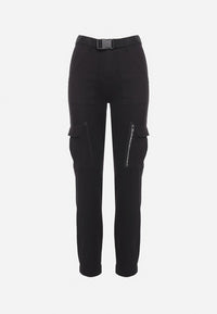 Pantalon cargo en coton noir avec ceinture - Naumy