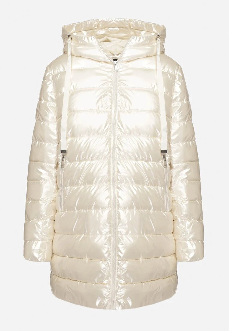 Manteau d'hiver à capuche matelassée beige clair - Naumy