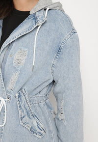 Veste longue à capuche en denim destroy - Naumy