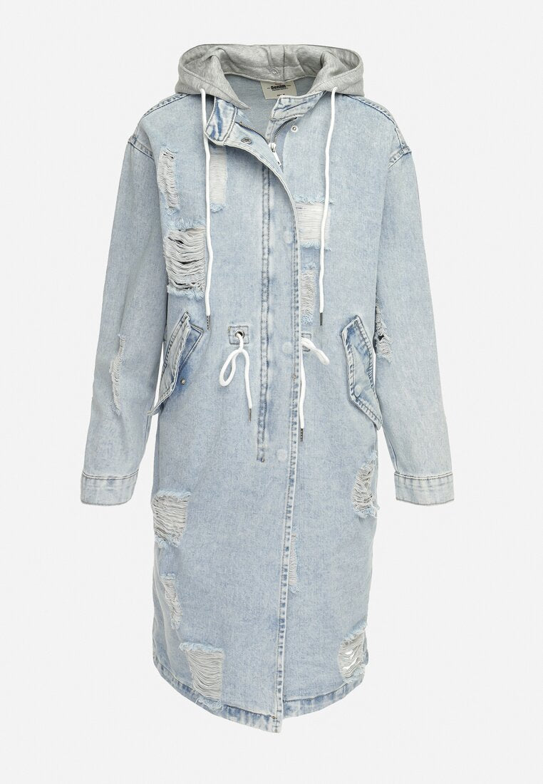 Veste longue à capuche en denim destroy - Naumy