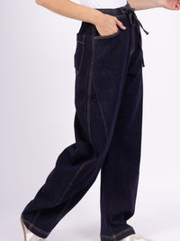 Jean Loose Femme – Taille Élastique & Lien à Nouer – Denim Brut - NAUMY