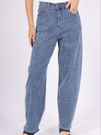 Jean Large Taille Haute avec Strass Style Rétro - NAUMY