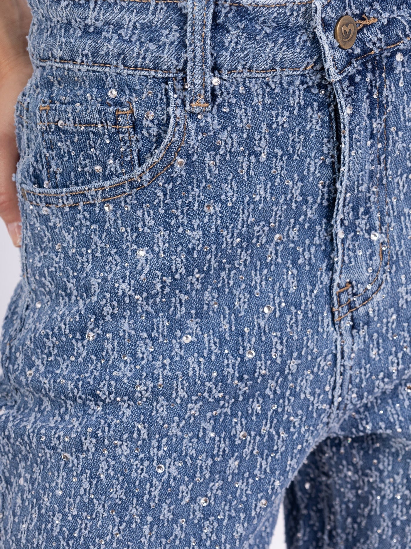 Jean Large Taille Haute avec Strass Style Rétro - NAUMY
