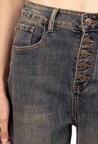 Jean Mom Boutonné – Bleu Vintage Patiné  Casual & Élégant