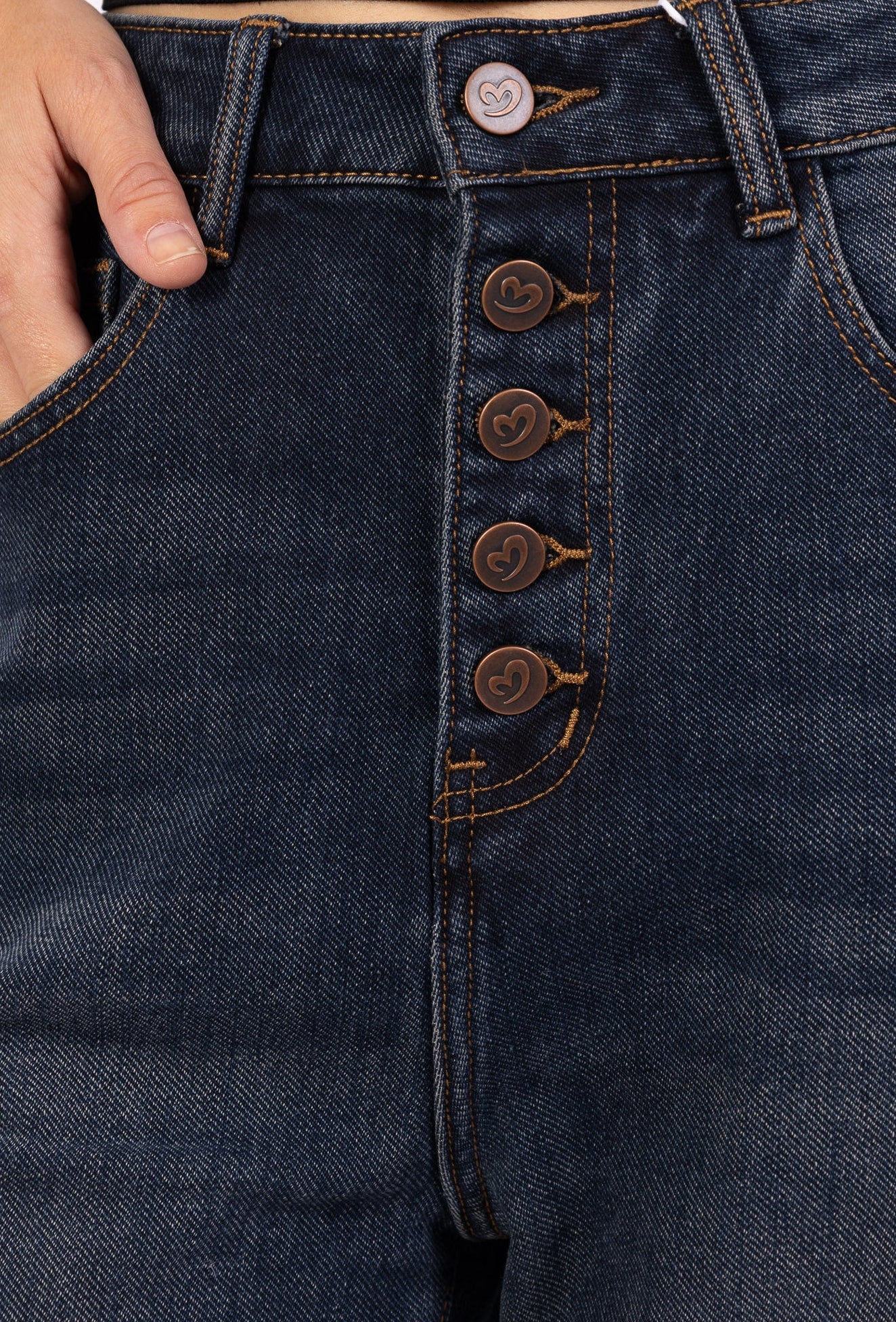 Jean Mom Boutonné – Bleu rétro délavé Casual & Élégant - NAUMY