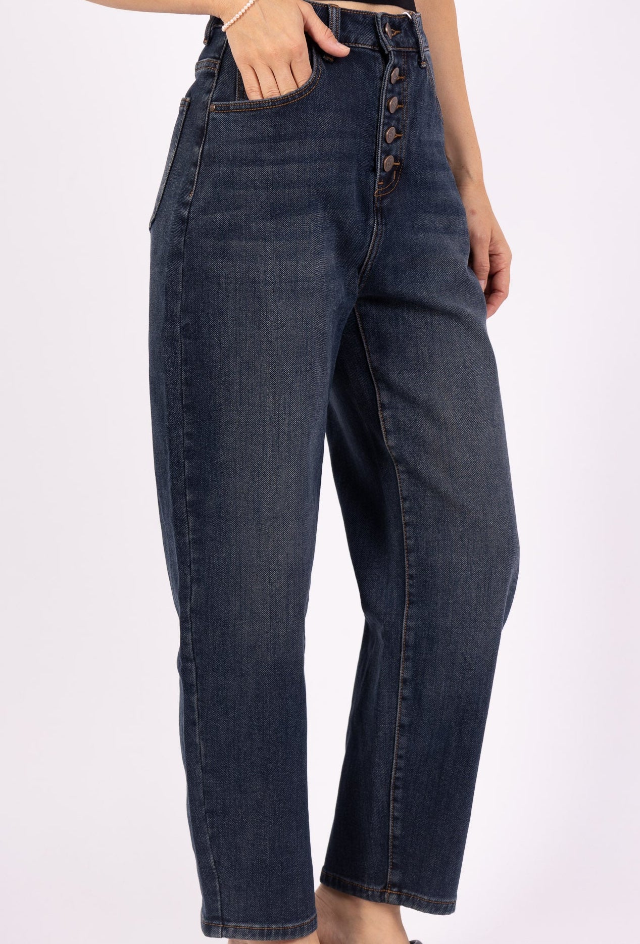 Jean Mom Boutonné – Bleu rétro délavé Casual & Élégant - NAUMY