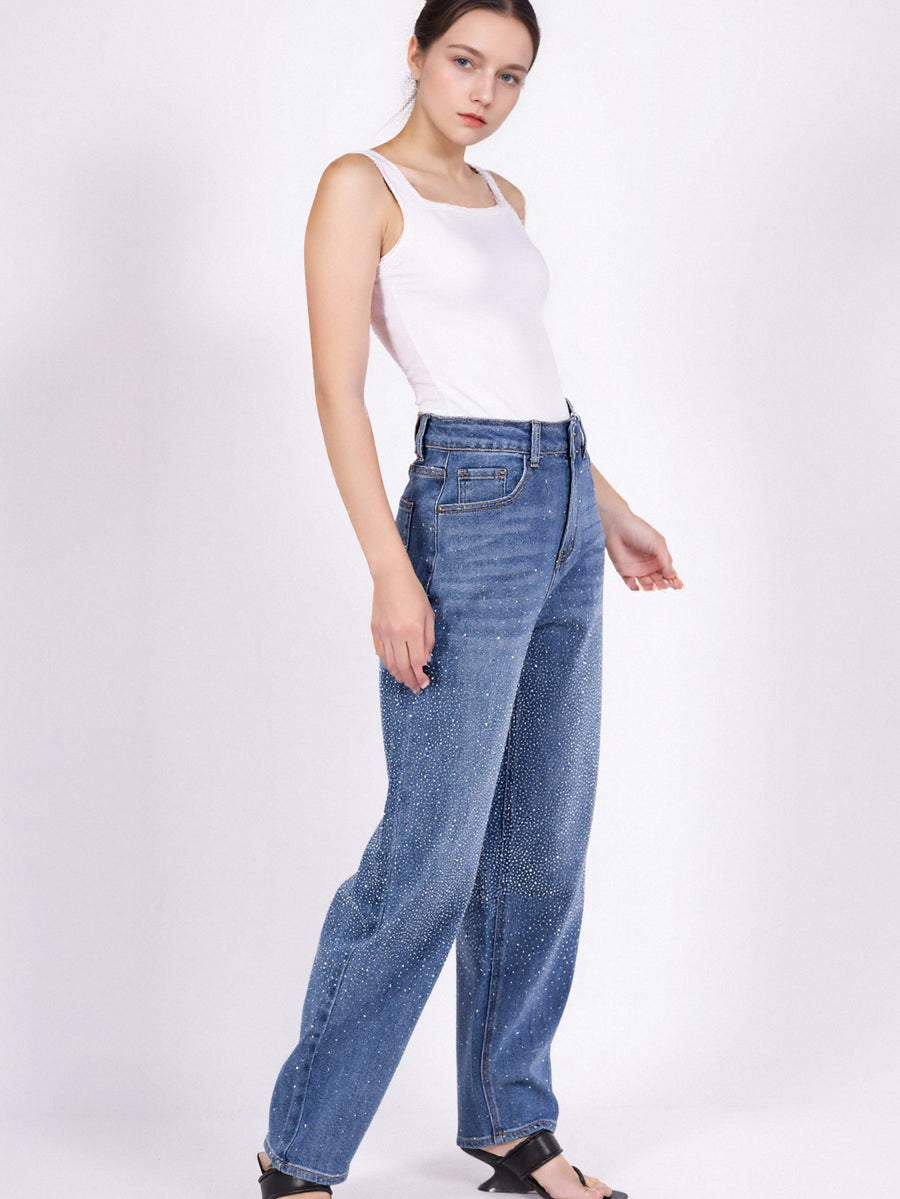 Jean Loose Taille Haute avec Strass - NAUMY