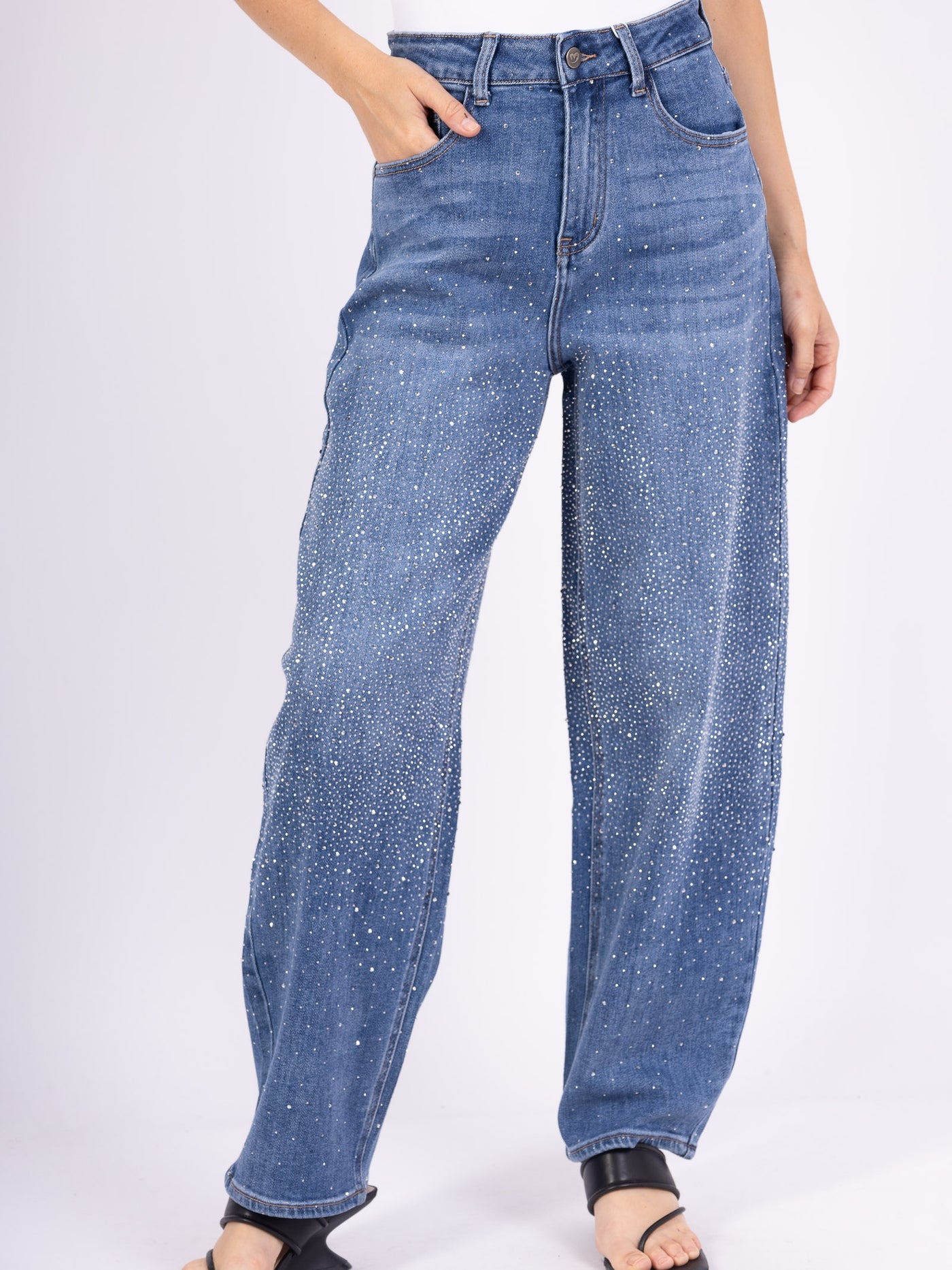 Jean Loose Taille Haute avec Strass - NAUMY