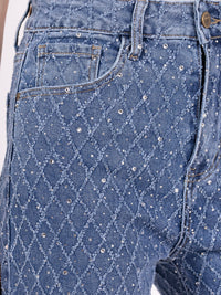 Jean Droit à Motifs Géométriques en Strass – NAUMY