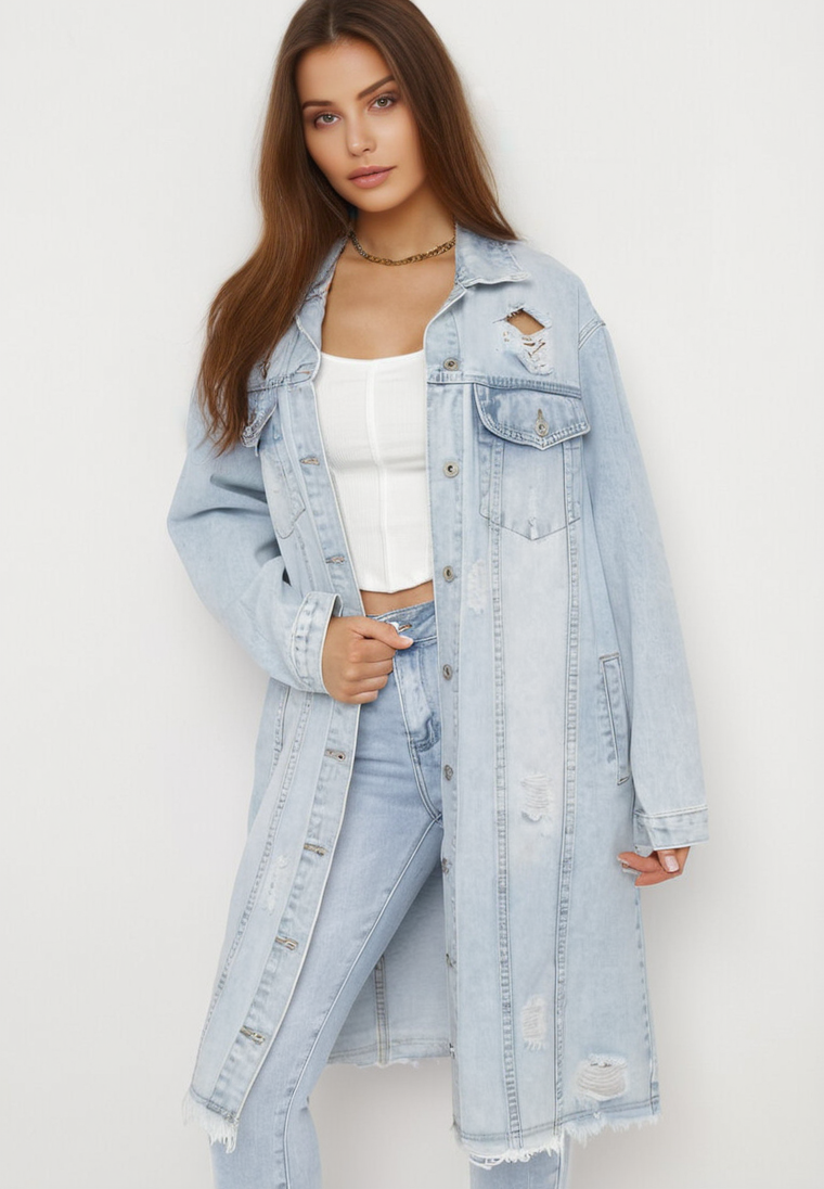 Veste longue en denim destroy - Naumy