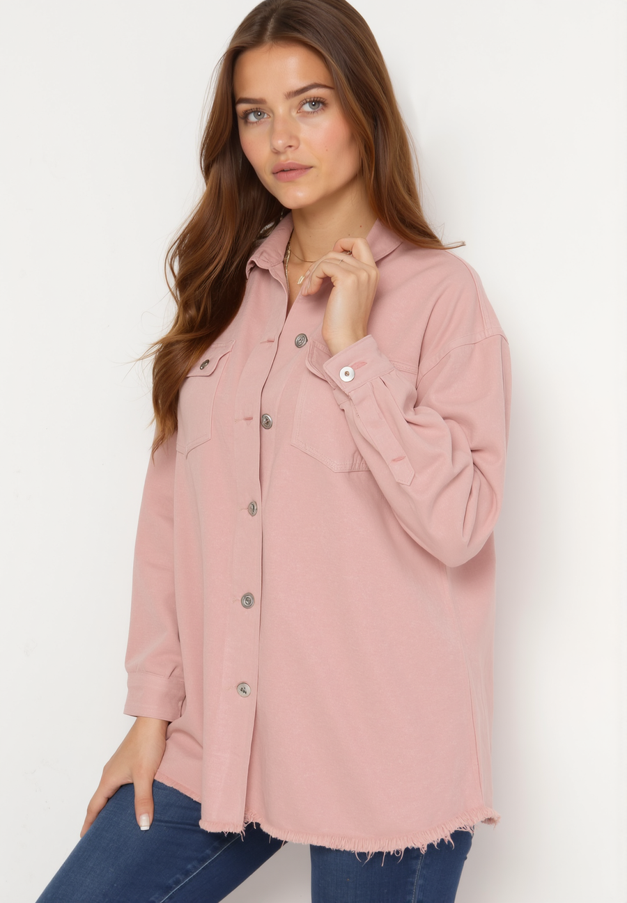 Chemise veste en jean en coton rose - Naumy