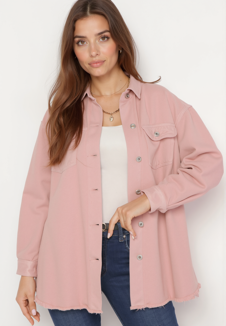 Chemise veste en jean en coton rose - Naumy